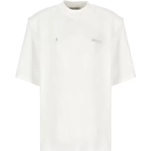 Weiße Baumwoll-T-Shirt mit Kontrastierendem Logo,Weiße T-Shirts und Polos mit Silber-Logo - The Attico - Modalova