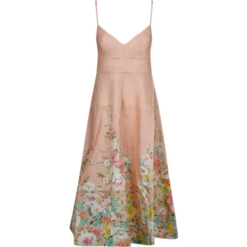 Rosa Midi Kleid mit Blumenmuster,Rosa Blumen Leinenkleid - Zimmermann - Modalova