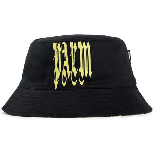 Hats, male, , Size: ONE SIZE Gothic Logo Bucket Hat Lime - Palm Angels - Modalova