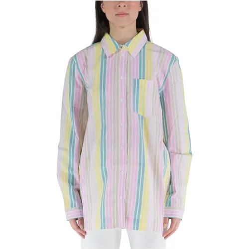 Multicolored Striped Cotton Shirt , female, Sizes: S - Ganni - Modalova