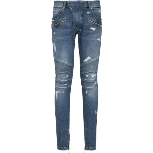 Vintage Wash Biker Denim Jeans , male, Sizes: W34, W32 - Balmain - Modalova