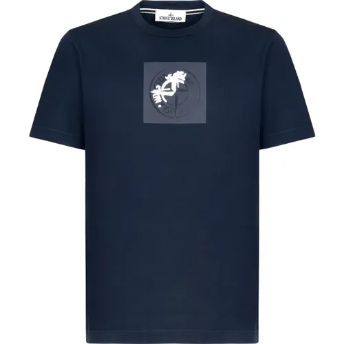 Blaues Baumwoll-T-Shirt , Herren, Größe: L - Stone Island - Modalova