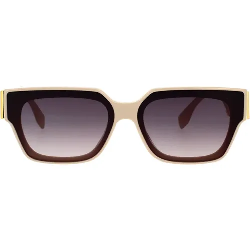 Glamouröse Sonnenbrille mit elfenbeinfarbenem Rahmen und grauen Gläsern , Herren, Größe: 63 MM - Fendi - Modalova