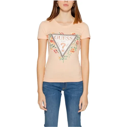 Dreieck Blumen T-Shirt Frühling/Sommer Kollektion , Damen, Größe: S - Guess - Modalova