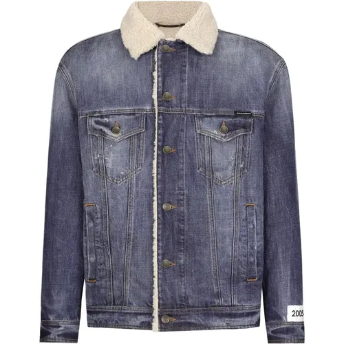 Klar Blauer Teddy Kragen Denim Mantel - Dolce & Gabbana - Modalova