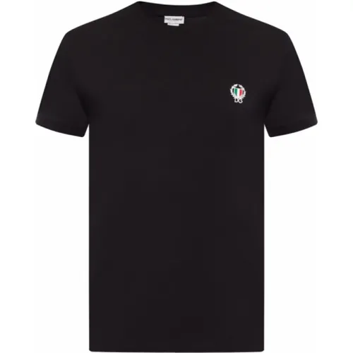Schwarzes Baumwoll-Logo T-Shirt - Dolce & Gabbana - Modalova