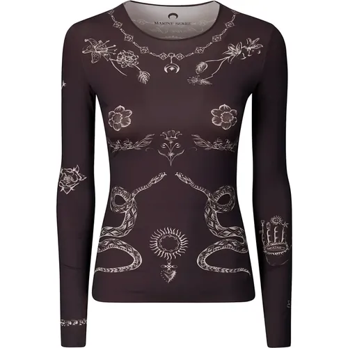 Printed Jersey Crewneck Top , female, Sizes: M - Marine Serre - Modalova