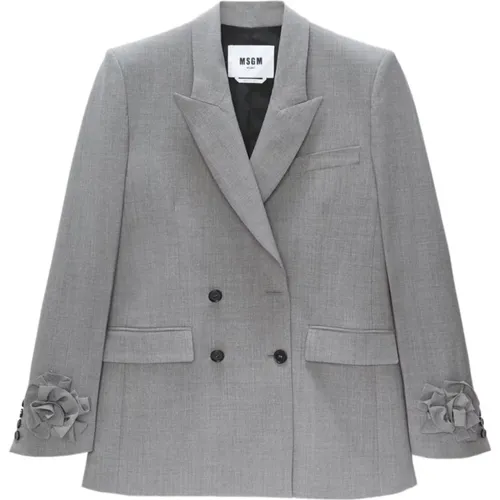 Grey Floral Appliqué Double-Breasted Jacket , female, Sizes: 2XS, XS, S - Msgm - Modalova