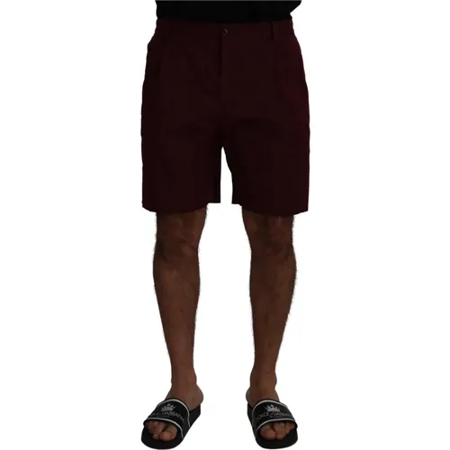 Casual Shorts, male, , Size: 4XL Maroon Cotton Bermuda Shorts - Dolce & Gabbana - Modalova