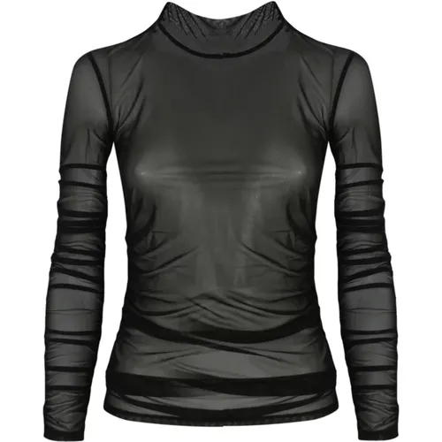 Schwarzes Durchsichtiges Stretch Langarmshirt mit hohem Kragen , Damen, Größe: L - PATRIZIA PEPE - Modalova