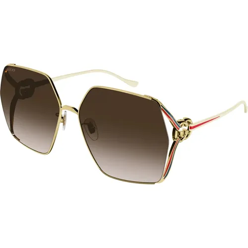 Gold/Brown Shaded Sonnenbrillen , Damen, Größe: 64 MM - Gucci - Modalova