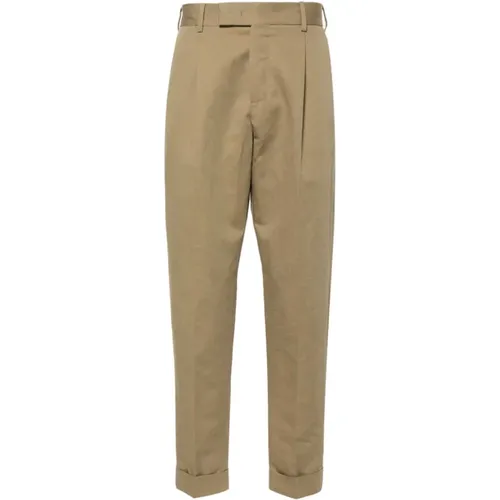 Khaki Twill Trousers with Pleat Detailing , male, Sizes: 2XL - PT Torino - Modalova