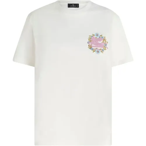 Weiße Blumenbestickte Top,Oversize Weißes Baumwoll-T-Shirt,T-Shirts - ETRO - Modalova