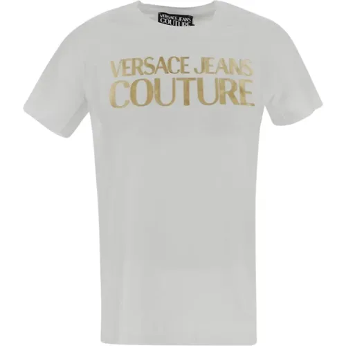 Logo Print Tee, Shiny Design , female, Sizes: L - Versace Jeans Couture - Modalova