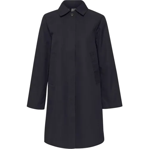 Single-Breasted Coats, female, , Size: L Dark Navy Jacket with Hidden Buttons - Part Two - Modalova