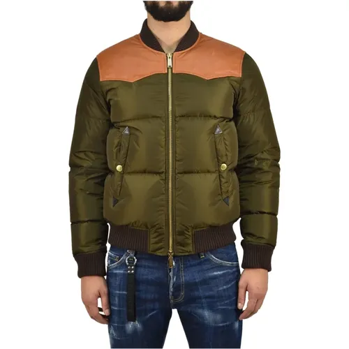 Down Jackets, male, , Size: L Men`s Padded Jacket with Leather Details - Dsquared2 - Modalova