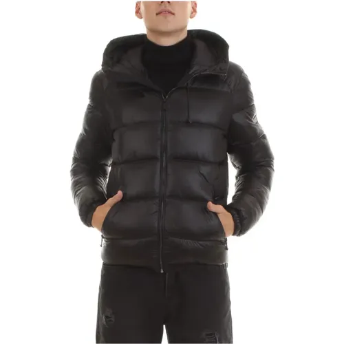 Schwarzer Mantel mit Kapuze und langen Ärmeln - YES ZEE - Modalova