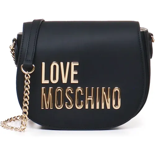 Schwarze Schultertasche mit Gold-Logo - Love Moschino - Modalova