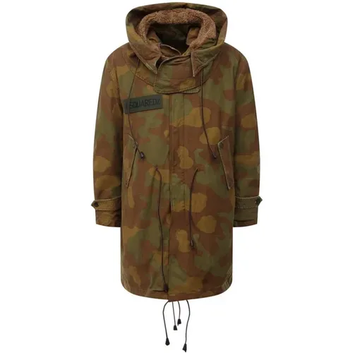 Parkas, male, , Size: XL Camo Hooded Parka Jacket - Dsquared2 - Modalova