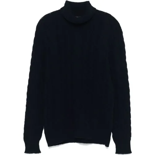 Turtlenecks, male, , Size: M Navy Knit Sweater Turtleneck Long Sleeve - Tagliatore - Modalova