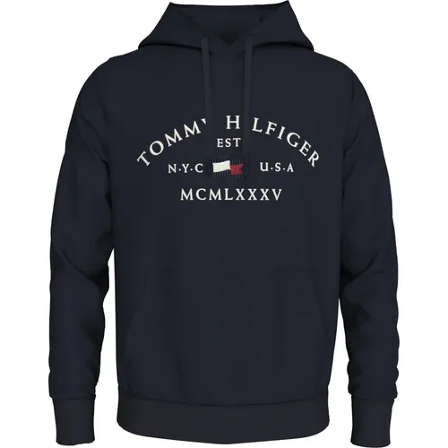 Blaues Kapuzen-Sweatshirt Casual Stil , Herren, Größe: M - Tommy Hilfiger - Modalova