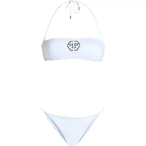 Weißes Bandeau-Bikini mit Kristall-Logo , Damen, Größe: M - Philipp Plein - Modalova