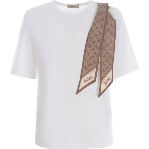 Baumwoll-T-Shirt mit Logoschal , Damen, Größe: 2XS - Herno - Modalova