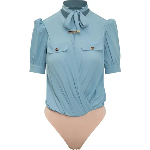 Kurzarm-Body-Shirt mit Knopfleiste , Damen, Größe: L - Elisabetta Franchi - Modalova