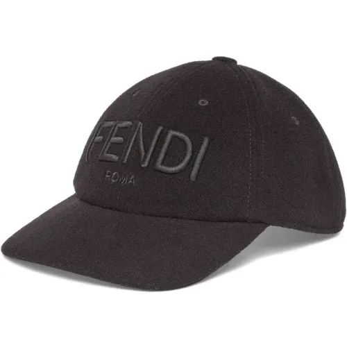 Caps, male, , Size: ONE SIZE Wool Baseball Hat with Embroidered Lettering - Fendi - Modalova