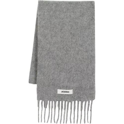 Winter Scarves, female, , Size: ONE SIZE Grey Wool Scarf - Carro Style - Jacquemus - Modalova