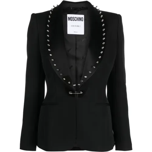 Blazers, female, , Size: S Spike-Embellished Bar-Pin Blazer - Moschino - Modalova