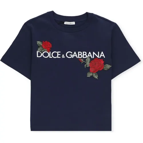 Blaues Baumwoll-T-Shirt für Jungen mit Aufdruck - Dolce & Gabbana - Modalova