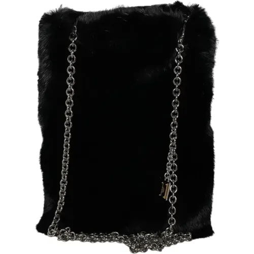 Cross Body Bags, female, , Size: ONE SIZE Faux Fur Silver Chain Crossbody Handbag - Dolce & Gabbana - Modalova