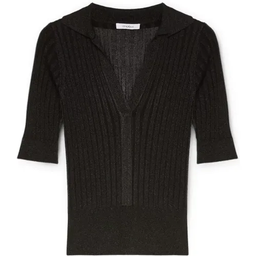 Gerippter Lurex-Polo-Shirt-Stil Pullover , Damen, Größe: S - Motivi - Modalova