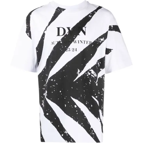 Logo-Print Cotton T-Shirt with Paint Splatter Detail , male, Sizes: XL, L - Dries Van Noten - Modalova