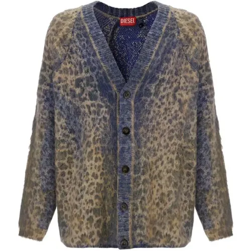 Cardigans, male, , Size: M Animal Print V-Neck Cardigan - Diesel - Modalova