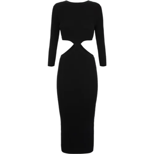 Schwarzes Geripptes Kleid mit Ausschnitten , Damen, Größe: L - Elisabetta Franchi - Modalova