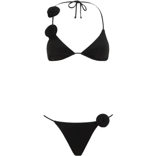 Schwarzer Triangel-Bikini mit Blumenverzierungen - La Revêche - Modalova