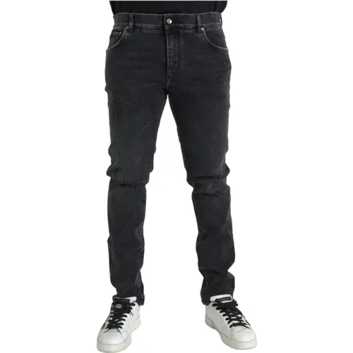 Graue Skinny Stretch Denim Logo Jeans - Dolce & Gabbana - Modalova