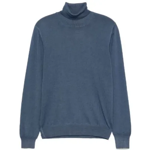 Blauer Wollrippen Rollkragenpullover,Grüner Wollripp Rollkragenpullover - Tagliatore - Modalova