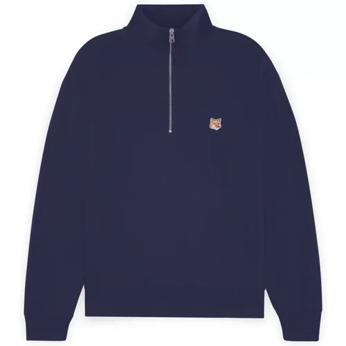 Turtlenecks, male, , Size: M FOX Head Patch Comfort Half ZIP Sweatshirt - Maison Kitsuné - Modalova