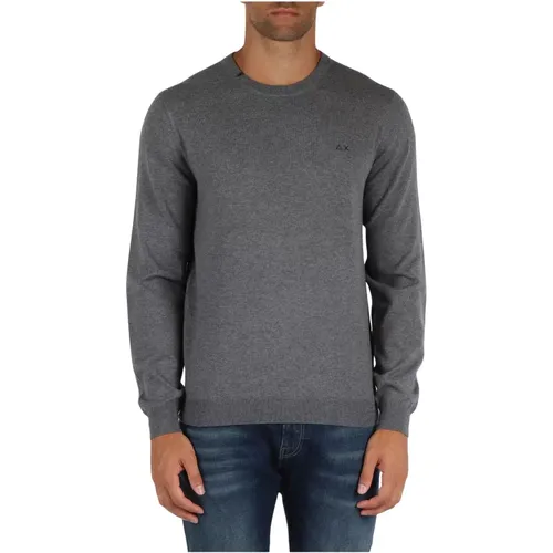 Merino Wolle Baumwolle Bestickter Pullover , Herren, Größe: M - Sun68 - Modalova