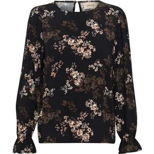 Blouses, female, , Size: L/XL Autumn Flowers Black Blouse - Cream - Modalova