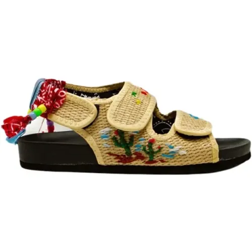 Natural Raffia Embroidered Sandals , female, Sizes: 5 UK, 6 UK, 4 UK, 3 UK, 7 UK - Arizona Love - Modalova