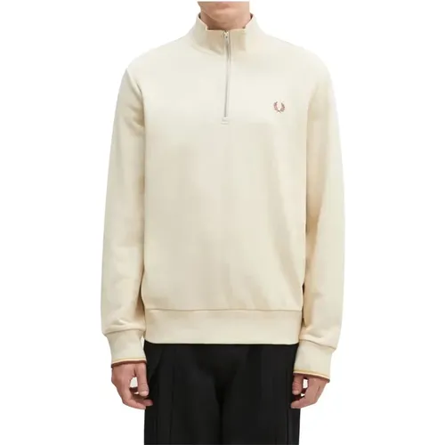 Halb Zip Sweatshirt Elfenbein Casual Trendy , Herren, Größe: L - Fred Perry - Modalova