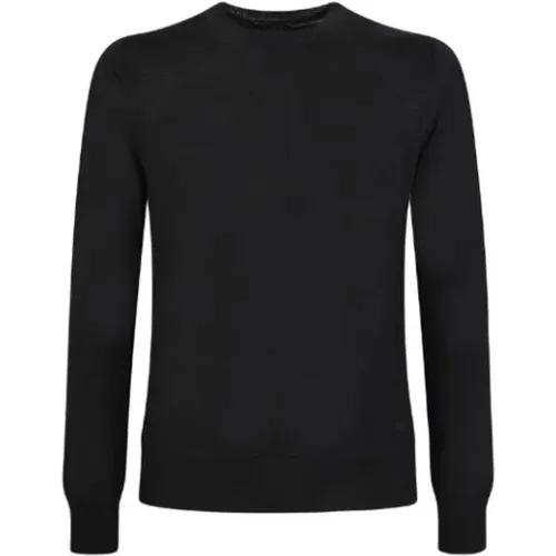 Long Sleeve Tops, male, , Size: L Crewneck Sweater with Embroidered Logo - Emporio Armani - Modalova