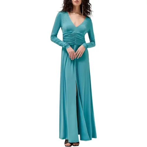 Blau Gestricktes Langes Kleid V-Ausschnitt - Blugirl - Modalova