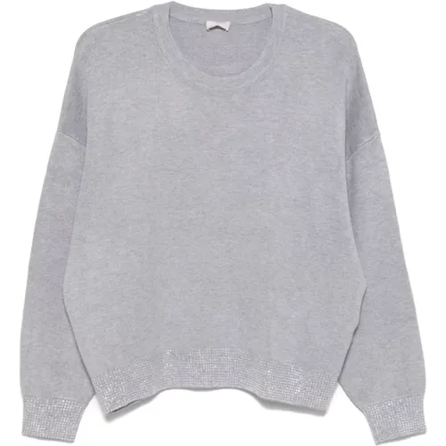 Crystal Embellished Grey Sweater , female, Sizes: L, XL, S, XS - Liu Jo - Modalova