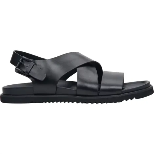 Herren Schwarze Ledersandalen mit Kreuzriemen Er00113326 , Herren, Größe: 41 EU - Estro - Modalova