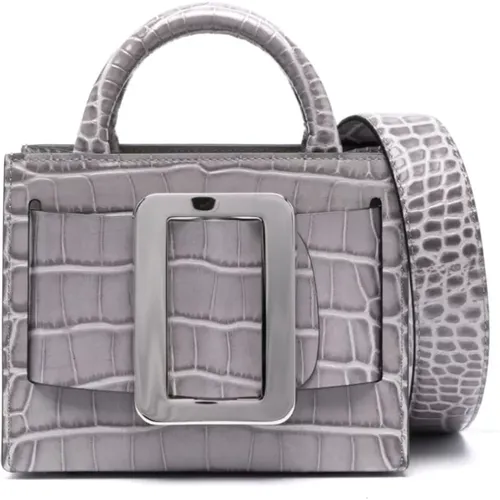 Grey Croco Embossed Leather Handbag , female, Sizes: ONE SIZE - Boyy - Modalova